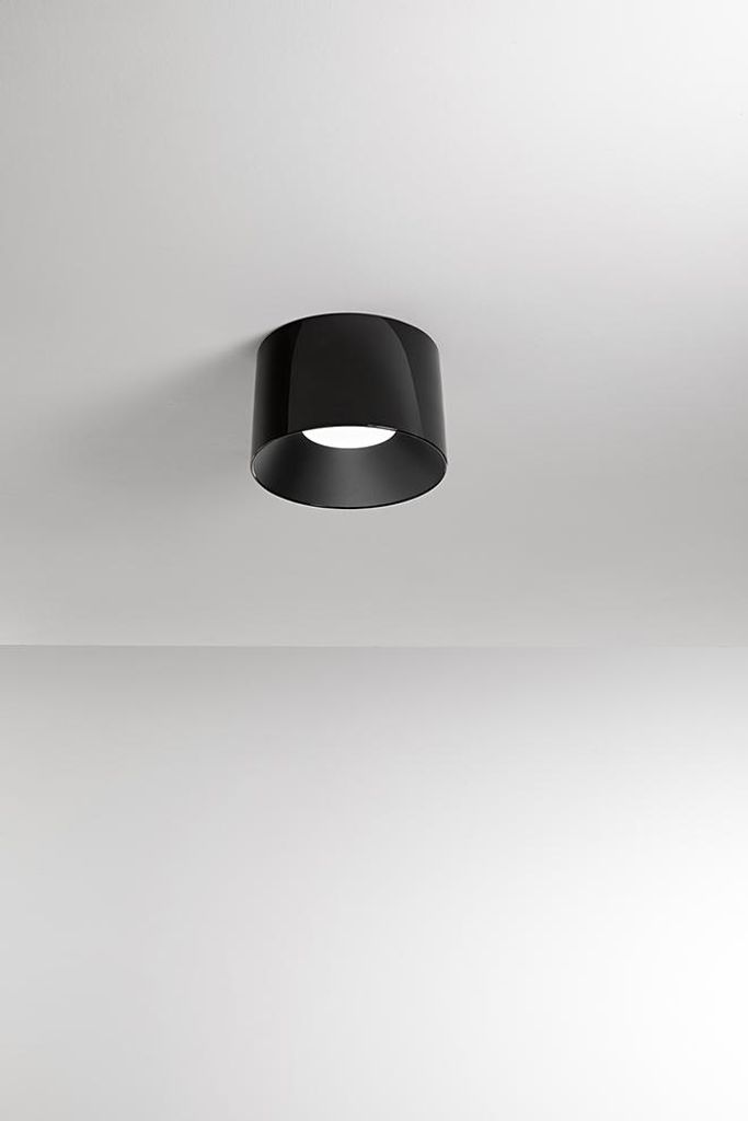 Moderne zylindrische LED-Deckenleuchte aus glänzend schwarzem Metall, 24 W dimmbar, Durchmesser 35 cm, hohe Lichtausbeute (CRI 80) - Perenz