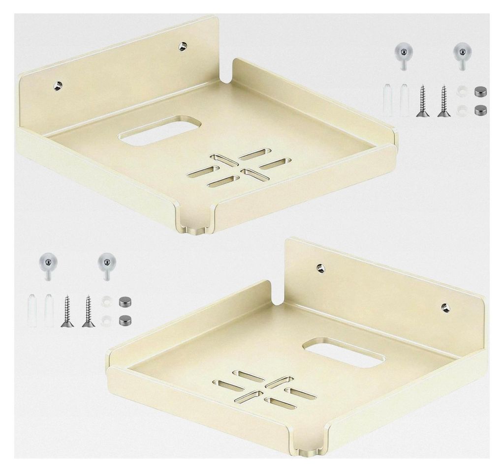 2 Stück Wandregal ohne Bohren, schwebendes Regal mit Kabeldurchlass, 12 x 12 cm Halterung für Überwachungskameras, cremefarbenes Mini-Regal für...