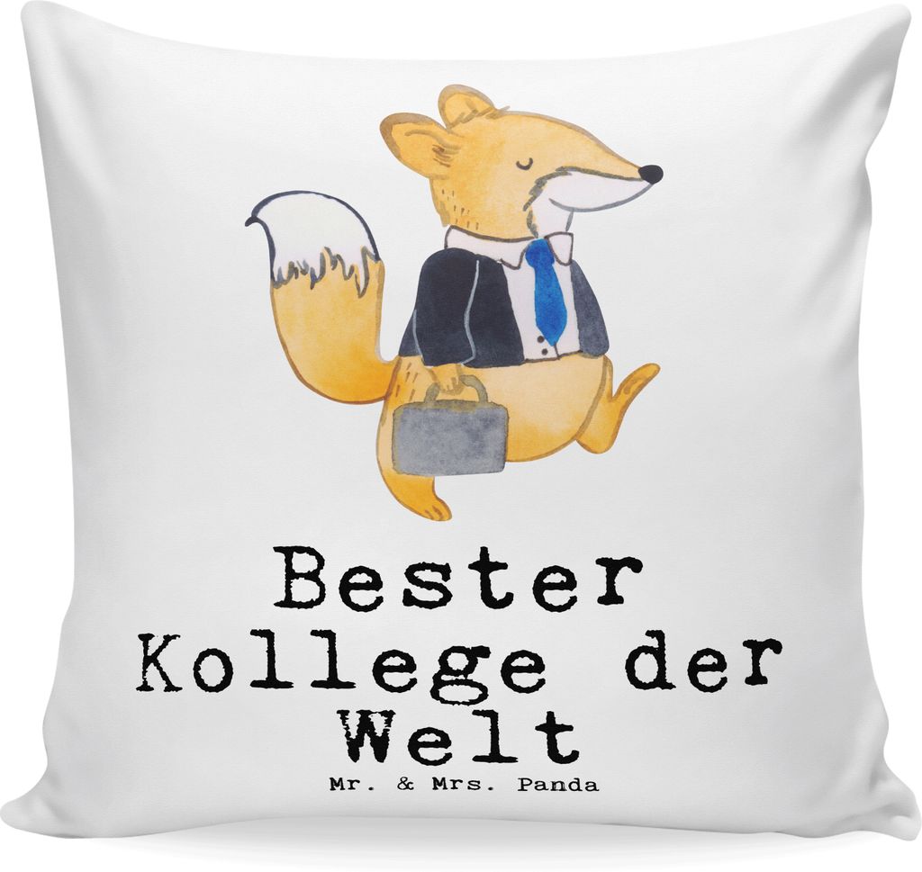 Mr. & Mrs. Panda Kissen 40x40 Fuchs Bester Kollege der Welt - Weiß - Geschenk, Beruf, Arbeit, Dankeschön, Abschiedsgeschenk, Büro, kuschelkissen...