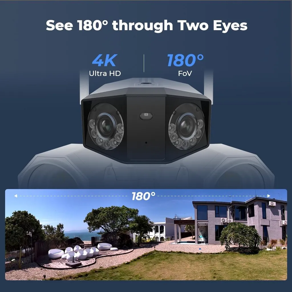 Caméra WLAN 4K 8MP Détection Intelligente et Projecteur Double Objectif