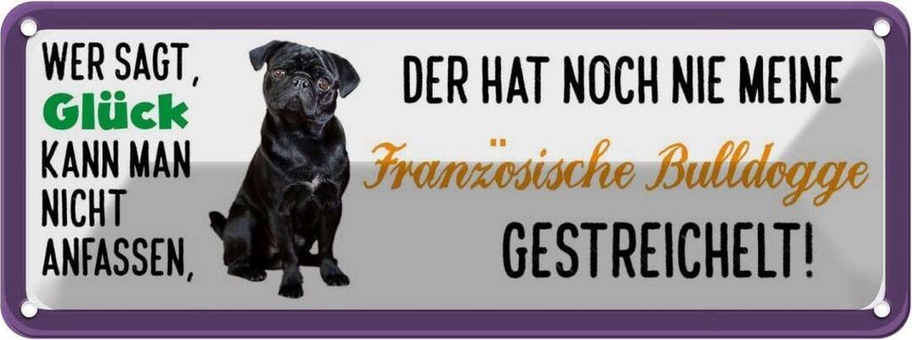 vianmo Blechschild 10x27 cm Franz. Bulldogge Hund gestreichelt Tier Haustier