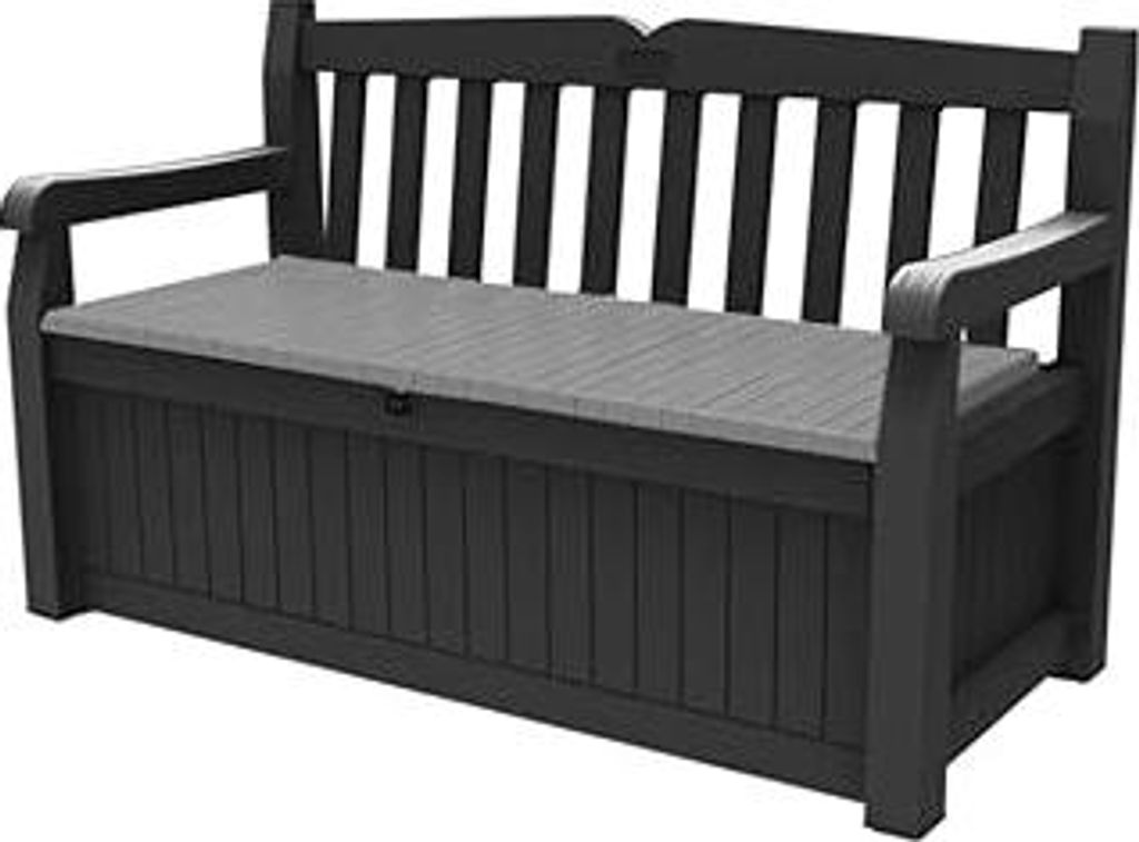 Keter Sitzbank Eden für Balkon und Garten, Gartenbank mit integrierter Kissenbox mit 265 l Stauraum, 140x60x84cm, wetterfest, pflegeleicht, grau, ...