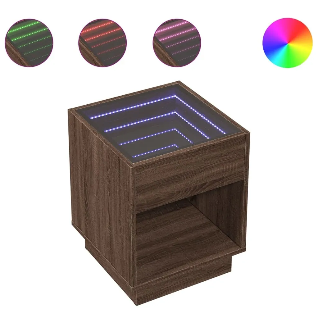 SYFAX™ Tavolino da Salotto con LED Infinity Rovere Marrone 40x40x50 cm