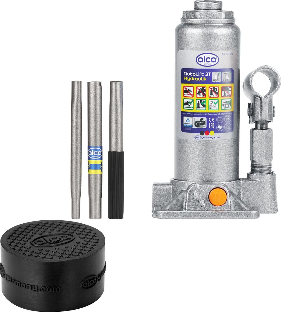 alca Wagenheber Set I Hydraulischer Unterstellheber 3t mit Gummiauflage I Auto Hebewerkzeug Stempelwagenheber Bundle für PKW, SUV, Quad, Anhäng...