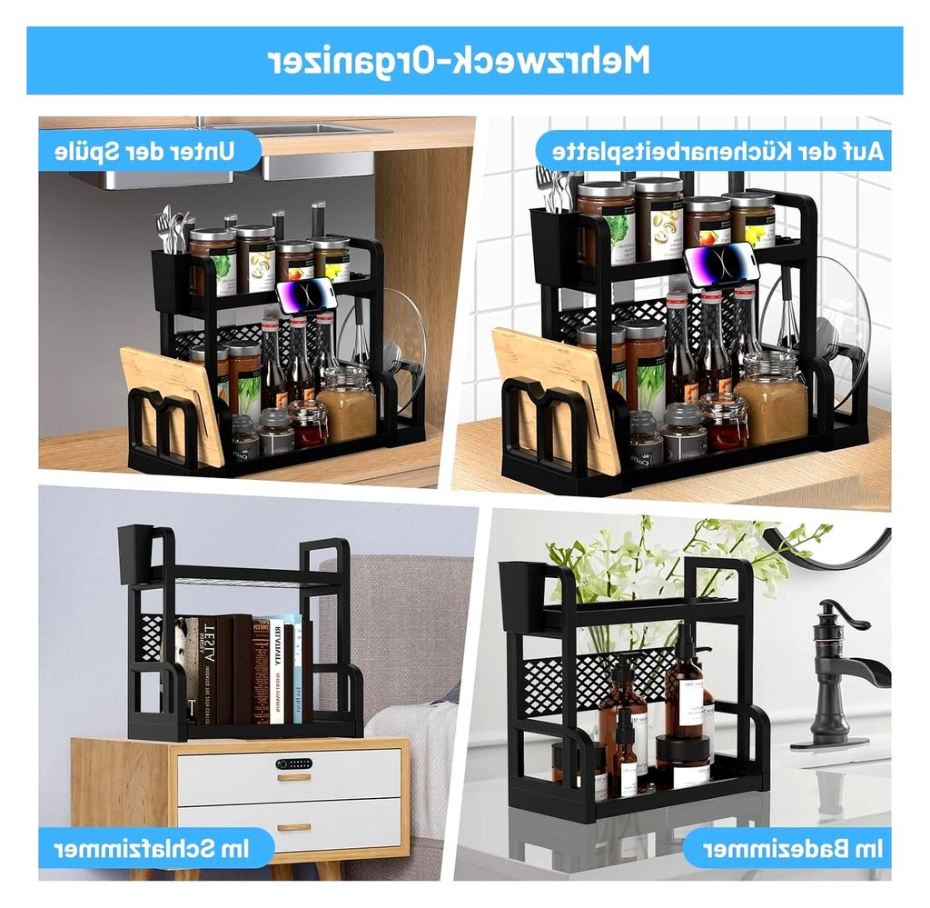 2-stufiger Organizer und Aufbewahrung unter der Spüle, Badezimmer- und Küchenorganisation mit Haken, hängenden Tassen, vielseitiges Küchenregal...
