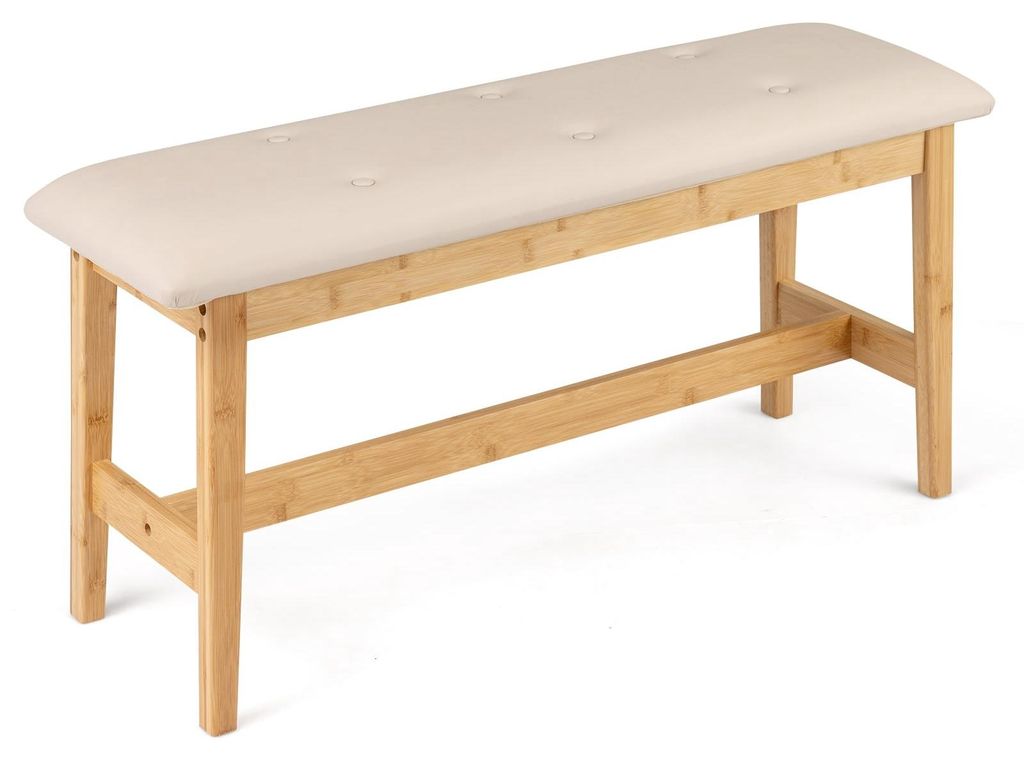 Banc en bambou avec coussin en similicuir, 100 cm, beige Image du produit 