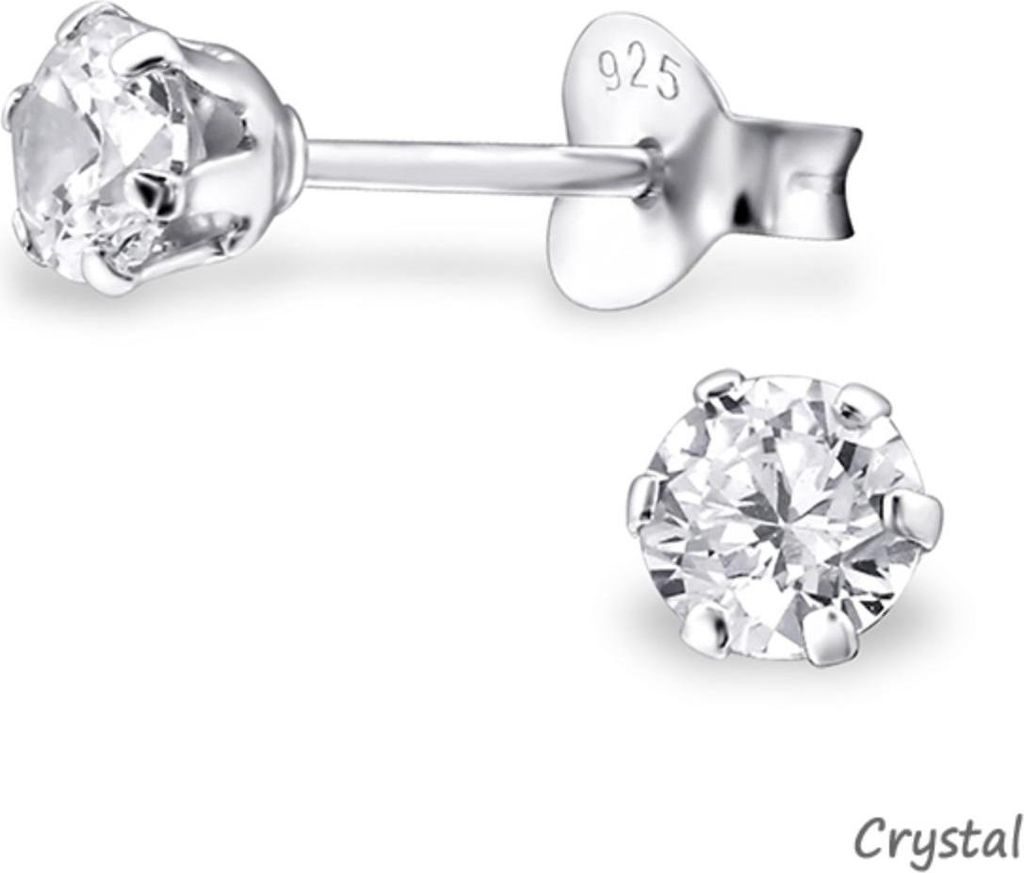 Zirkonia Ohrstecker Silber: Runde Kristall Ohrringe Crystal Produktbild 