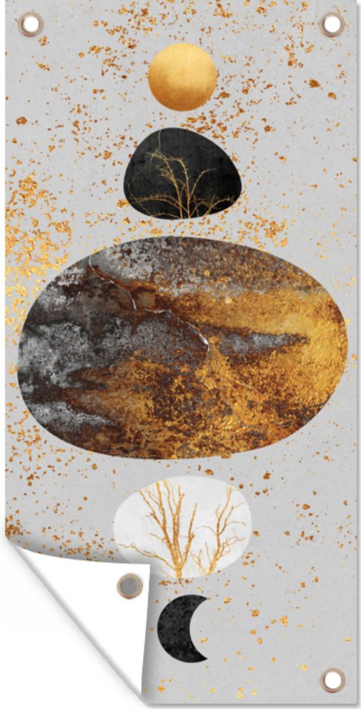 MuchoWow 80x160 cm Outdoor-Poster Gartendeko Sichtschutz Garten Poster für den Garten Abstrakt - Raum - Gold