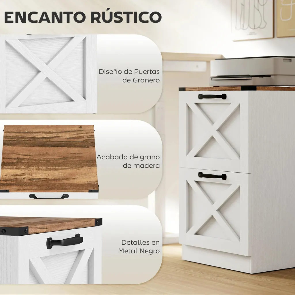 Caisson de bureau à 2 tiroirs blanc - Meuble de rangement pour dossiers - 4