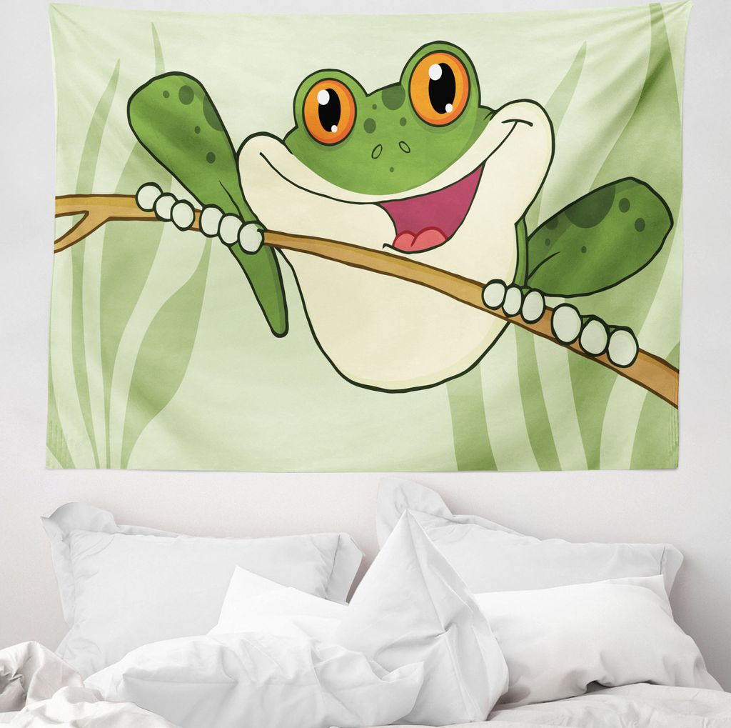 ABAKUHAUS Frösche Wandteppich, Glückliche Amphibie in Jungle aus Weiches Mikrofaser Stoff Waschbar ohne Verblassen Digitaldruck, 150 x 110 cm, Pa...