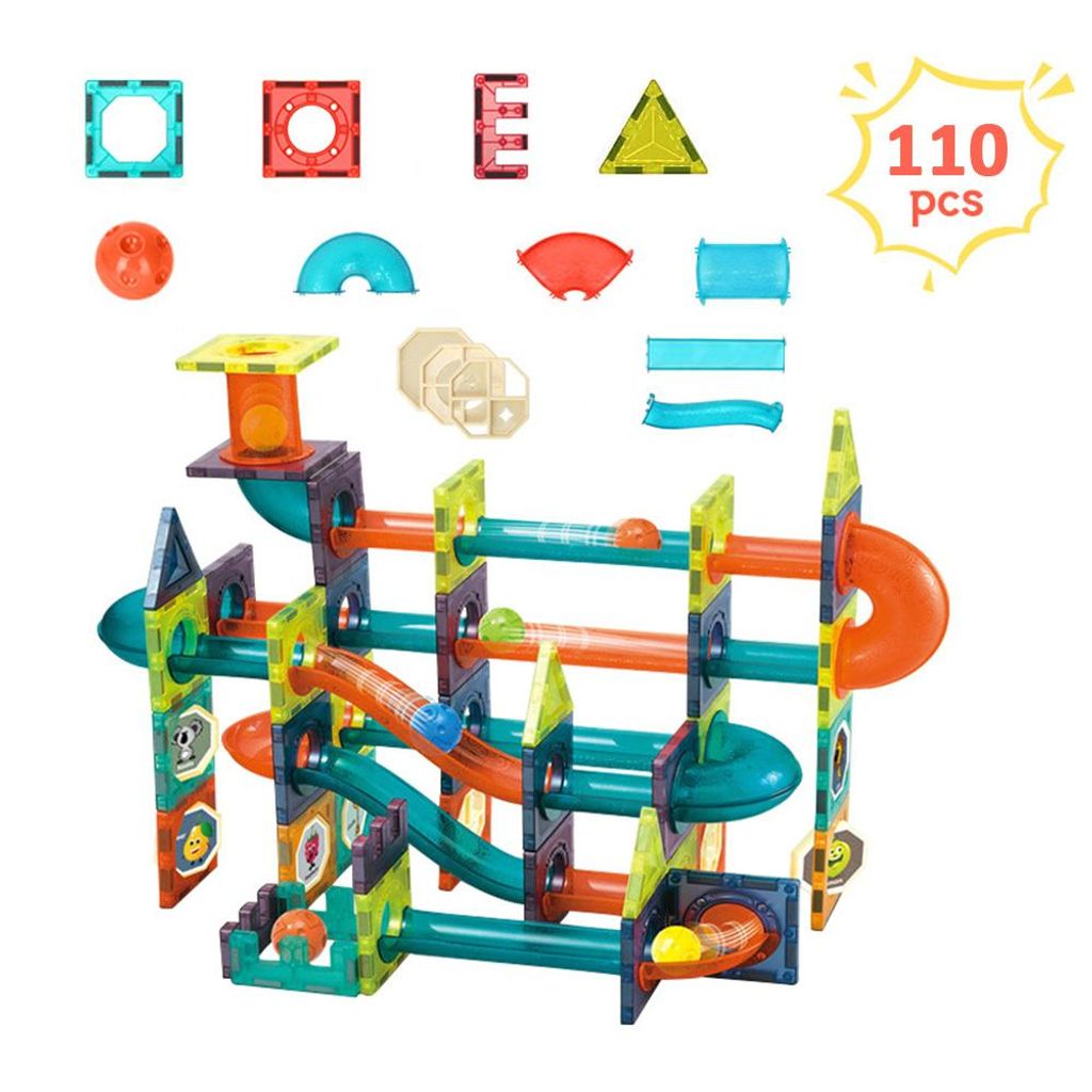Magnetische Bausteine Montessori Spielzeug - 110 Magnetic Tiles Kinder - Murmelbahn Magnetisches Konstruktionsspielzeug Ab 3 Jahre -Magnetset Kinder