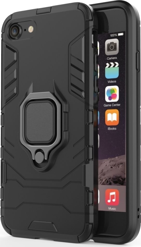 Mobigear Armor Ring iPhone SE (2022) Hülle Hardcase Backcover Stoßfest mit Ringhalter - Schwarz