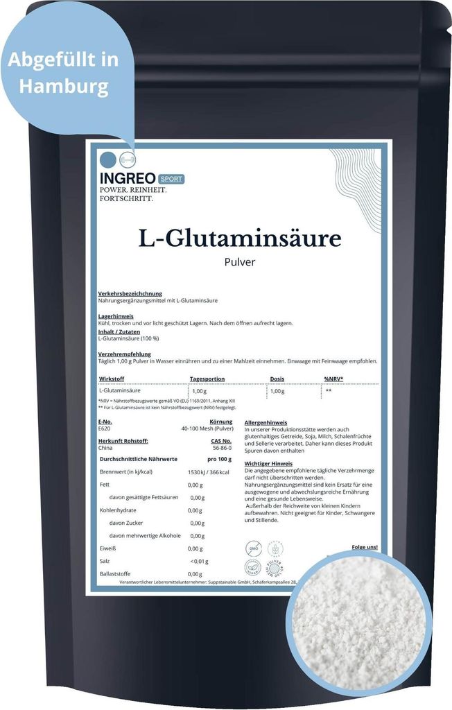 L-Glutaminsäure Pulver (40-100 Mesh) – 500g