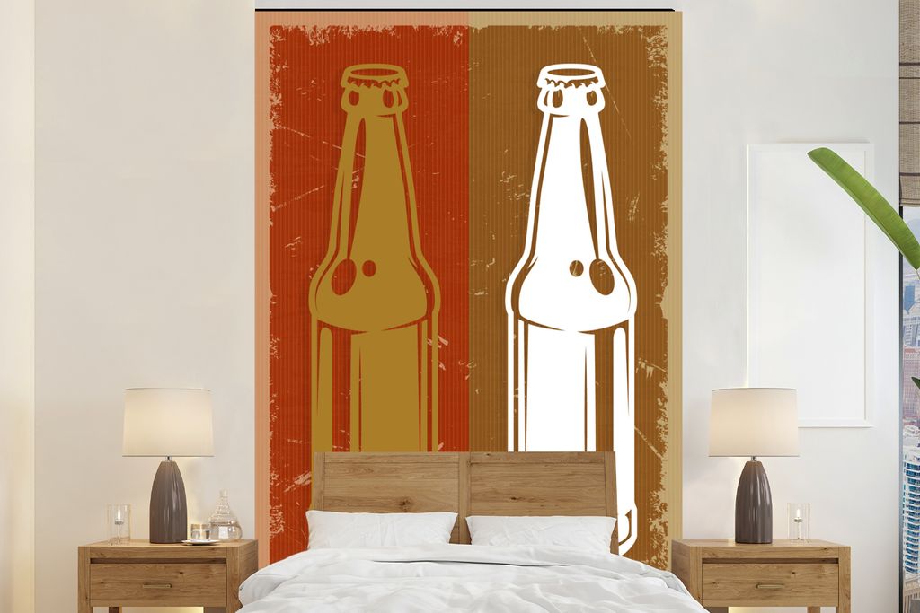 MuchoWow Fototapete für Wohnzimmer oder Schlafzimmer Wandtapete Vinyl Motivtapete Mancave - Flasche - Vintage - Zeichnung - 145x220 cm - Wanddek...