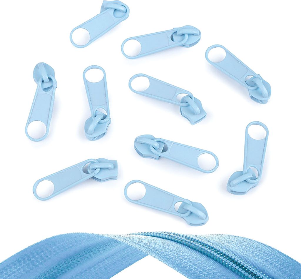 10 Reißverschluss Zipper für Endlosreißverschluss, 5mm, Farbauswahl, Farbe:hellblau