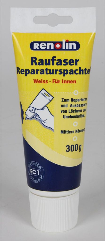 RENOLIN Raufaser Reparaturspachtel weiß 300 g | gebrauchsfertige Spachtelmasse für Innen zum Ausbessern von Raufasertapeten & Wänden | 12 Stück
