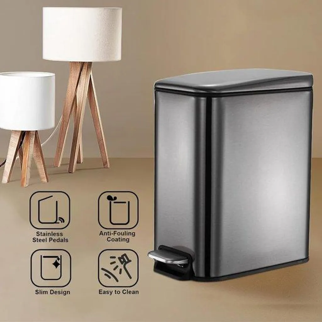 Petite poubelle de bureau compacte 5L pour tri et déchets, noir/or