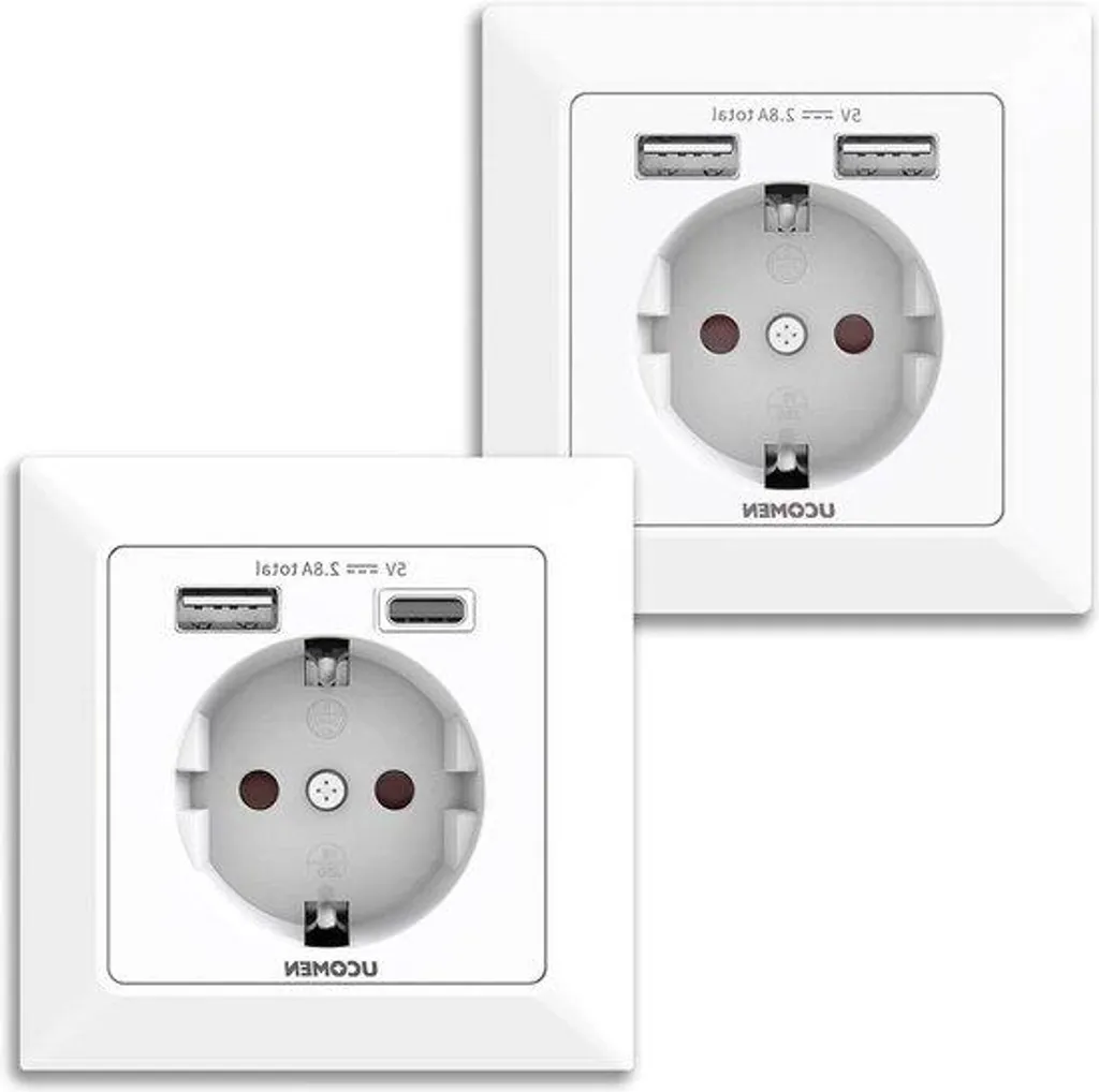 Prise murale USB avec double port de charge 250V blanche encastrée x2