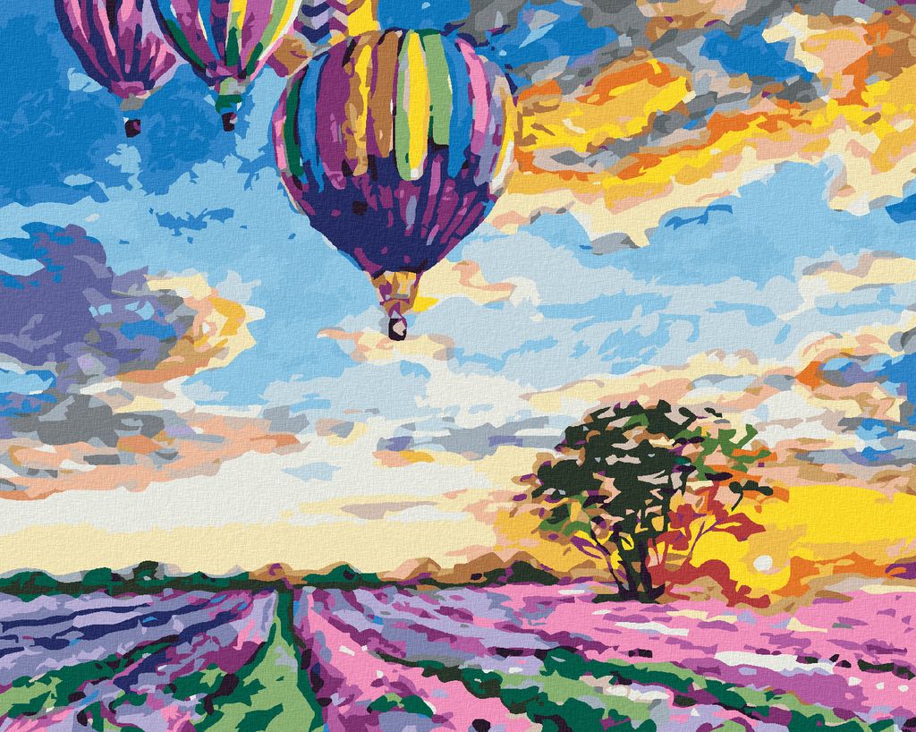 Zuty - Malen nach Zahlen - HEISSLUFTBALLONS UND LAVENDEL, 40x50 cm, mit Keilrahmen (bereits gespannt)