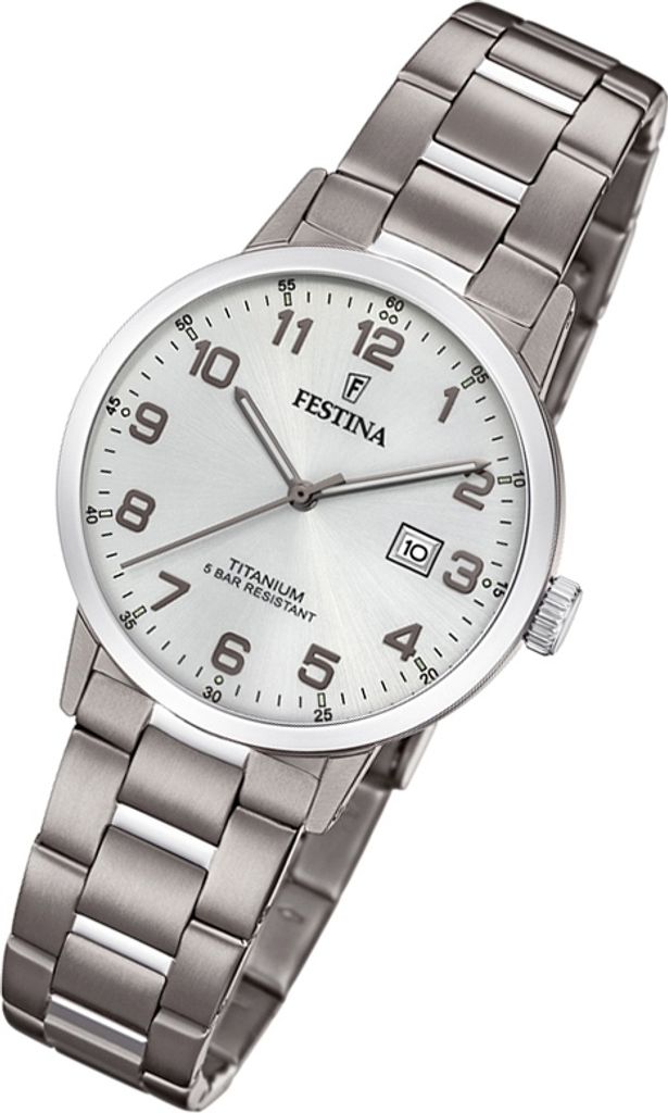 Festina Unisex volwassenen analoog kwarts horloge met titanium armband F20436/1, zilver, armband