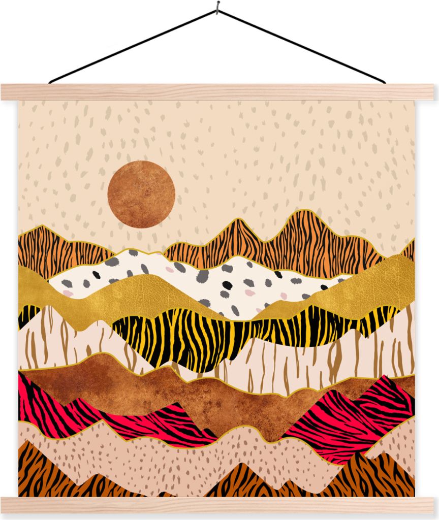 MuchoWow Textilposter Tiger Druck - Pastell - Gold - Druck - Tiger - Abstrakt 40x40 cm mit holzfarbenen Rahmen - Posterleiste