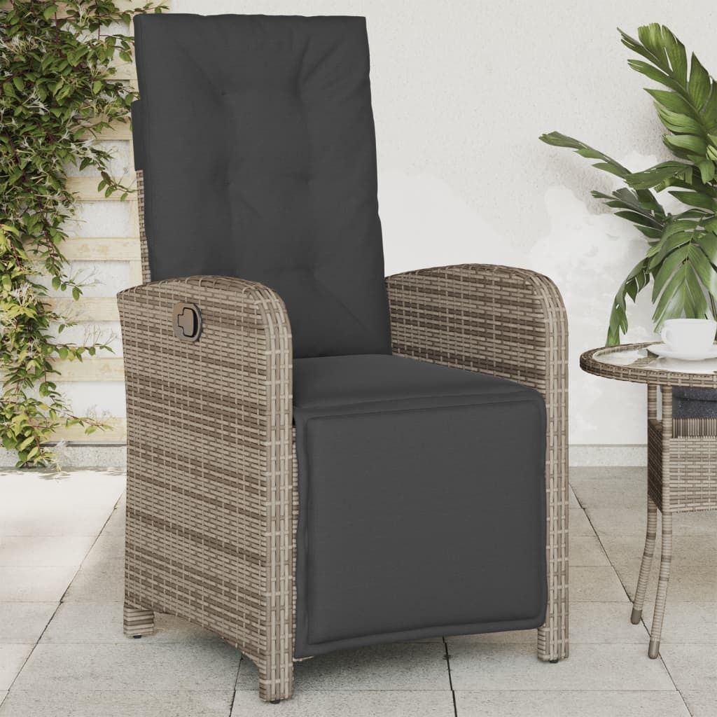 "2026 Promotion" Gartensessel mit Fußteil Verstellbar Grau Poly Rattan - Gartenstühle CC22242