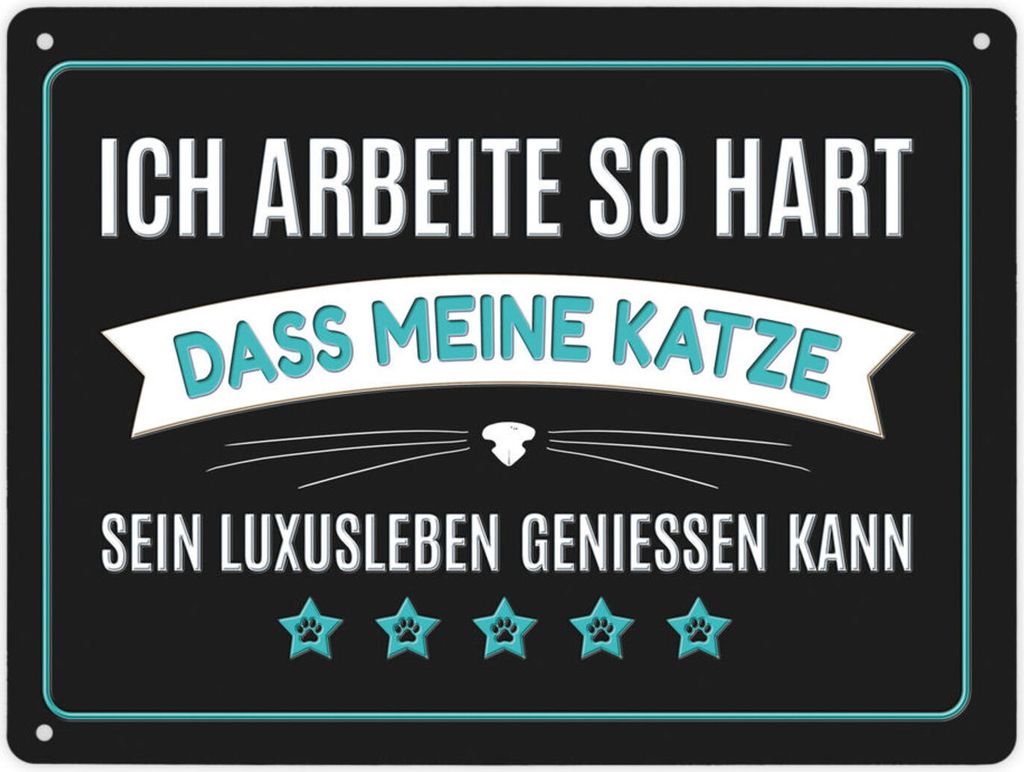 Luxusleben Katze Metallschild XL in blau mit Barthaar Motiv Schild Blechschild