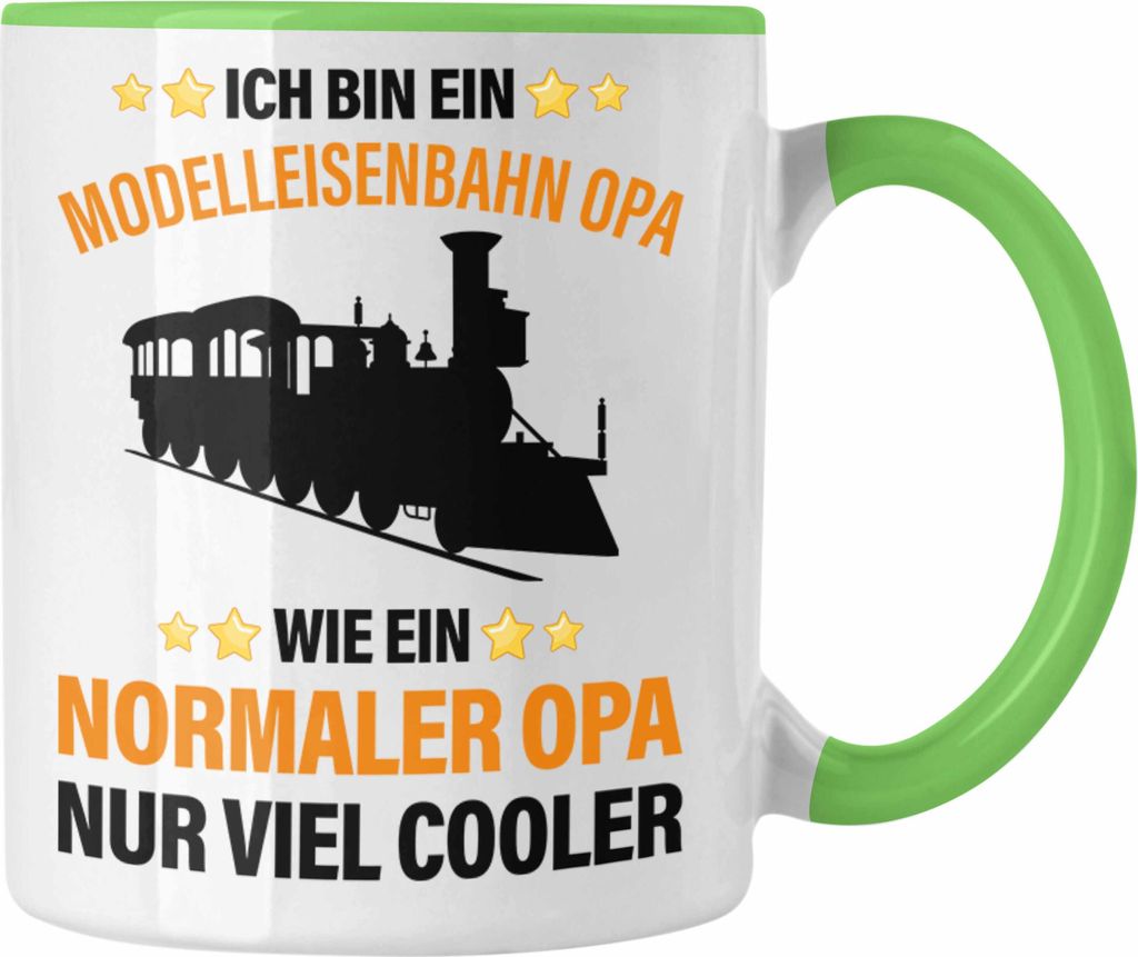 Trendation - Modeleisenbahn Opa Geschenk Tasse Spruch Geschenk Geschenkidee Opa Rentner Dampflokomotive Eisenbahn (Grün)