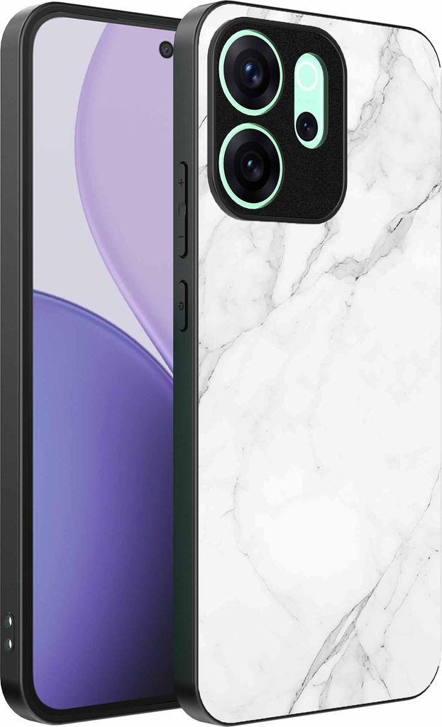 Geeignet für Oppo Reno 14 F Telefon Fall mit weißem Marmor Impressum - TPU Backcover Fall weißen Marmor Design - schwarz - Smartphonica