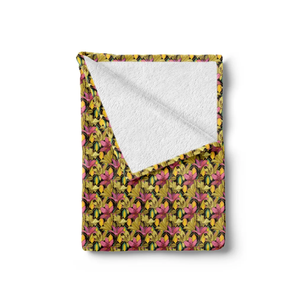 ABAKUHAUS Coperta in morbida flanella di pile con motivi floreali, primo piano dei motivi grafici floreali estivi in fiore, 175 x 230 cm, grigio antracite multicolore - 2