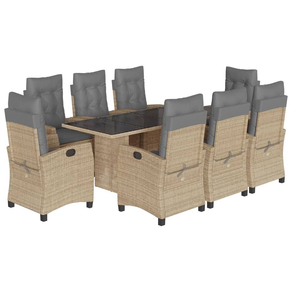 SYFAX 9-tlg. Garten-Essgruppe mit Kissen Beigemischung Poly Rattan