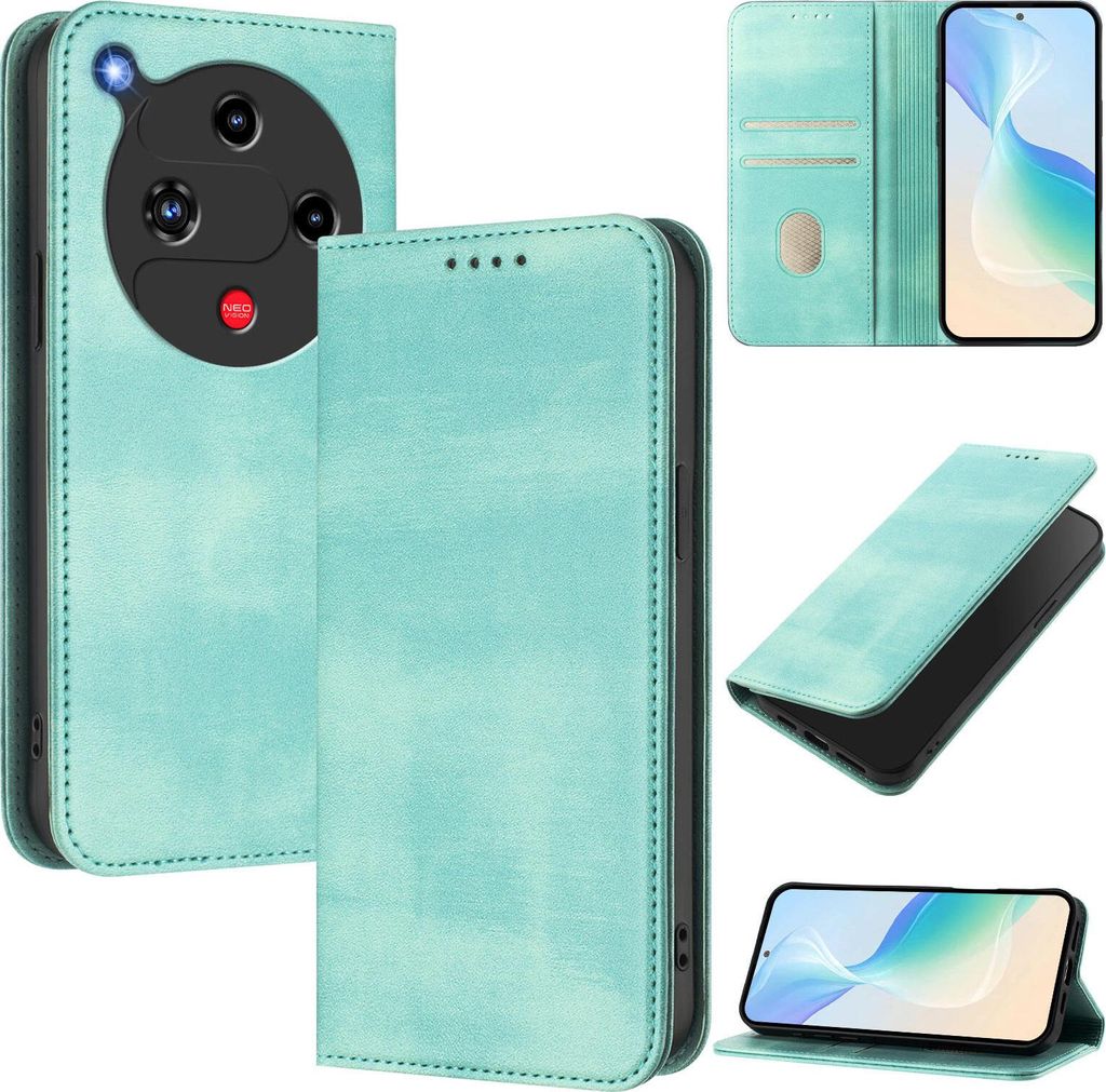 Handyhülle für ZTE Nubia Focus 2, Vintage Leder RFID Schutz Kartenfach Standfunktion Magnetische Klapphülle Türkis