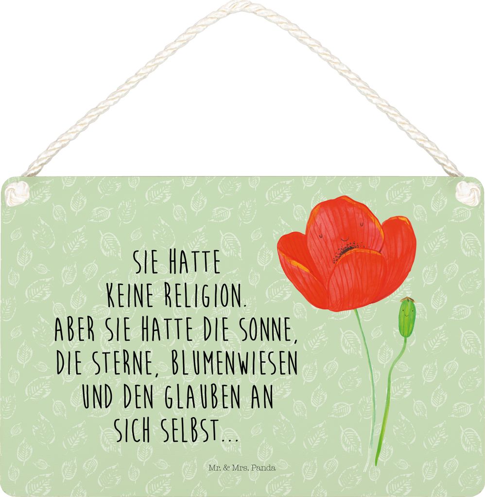 Mr. & Mrs. Panda Schild Blume Mohnblume DIN A5 - Blattgrün - Geschenk, Türschild, Religion, wandtafel, holzbild, Respekt, Selbstliebe, Mohn, Gart...