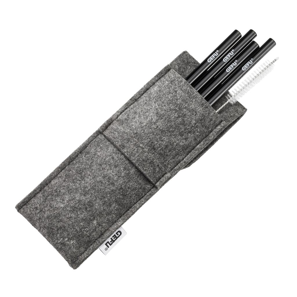 GEFU Glastrinkhalm Future schwarz in Filztasche