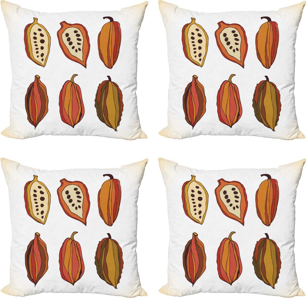 ABAKUHAUS Kakao Kissenbezug Set (4 Stück), Tropische Frucht Bohnen Grafik, Moderner Doppelseitiger Digitaldruck, 50 cm x 50 cm, Mehrfarbig