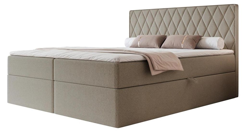 Boxspringbett PONTI 200x200 Rautensteppung Bettkasten Bonellmatratze Taupe