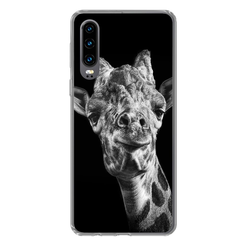 MuchoWow Handyhülle Schutzhülle Hülle für Huawei P30 Giraffe - Tier - Schwarz - Weiß Silikon Softcase Handy Hülle - Kartenbesitzer