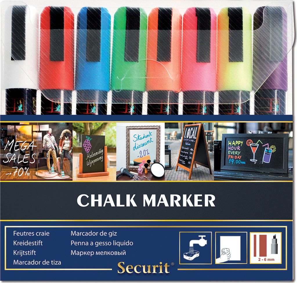 Marqueur craie Securit ORIGINAL MEDIUM étui de 8 couleurs Image du produit 