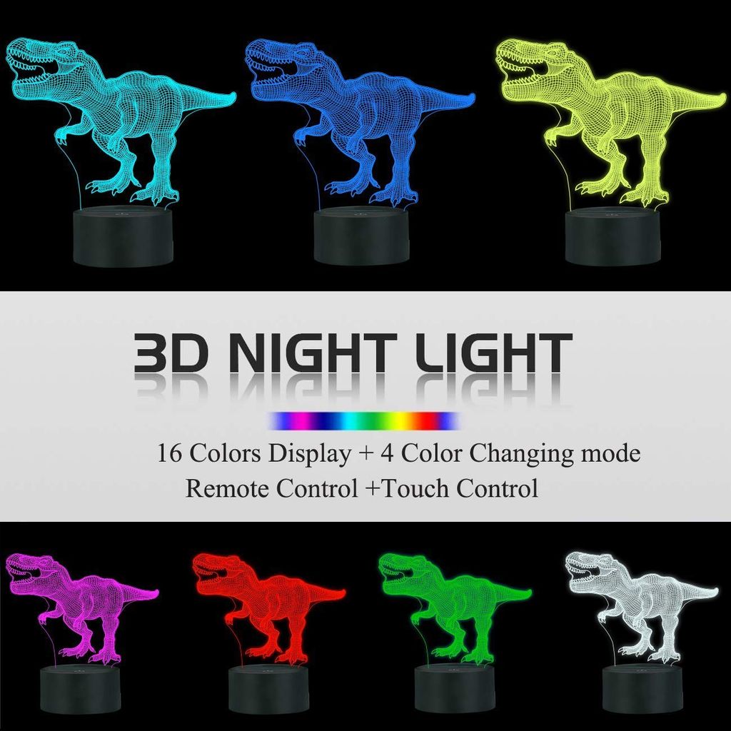 Smalody LED Illusion Dinosaurier Nachtlicht Spielzeug mit 16 Farbwechsel 4 Mustern mit Remote /& Smart Touch Lampe Weihnachts Geschenke für Kinder Männer Frauen Energieklasse A+ 3D Lampe Geschenke