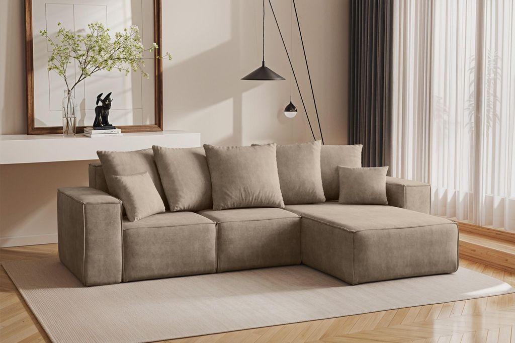 Kaiser Möbel Ecksofa L-Form, Premium Kollektion ELLA, Stoff Noel, Beige, Rechts