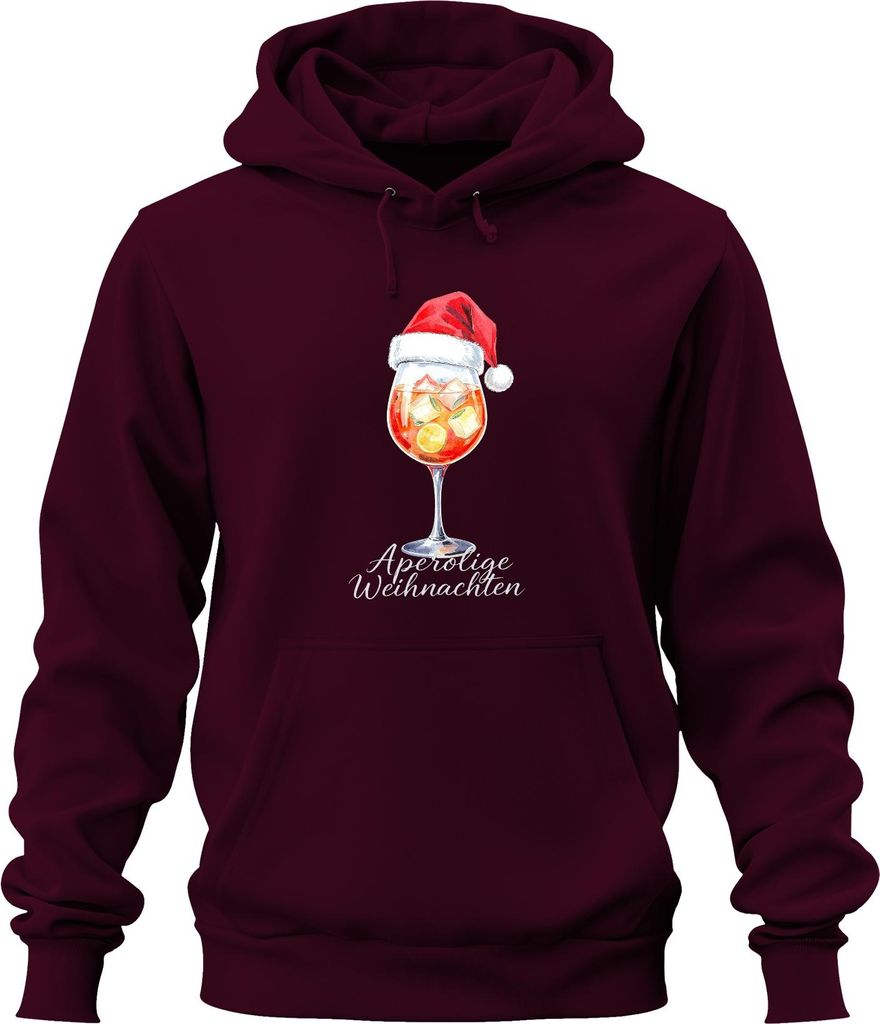 Aperolige Weihnachten Aperol Spritz Aquarell Weihnachtsmütze Uni Hoodie Kapuzenpullover, Burgundy, XL