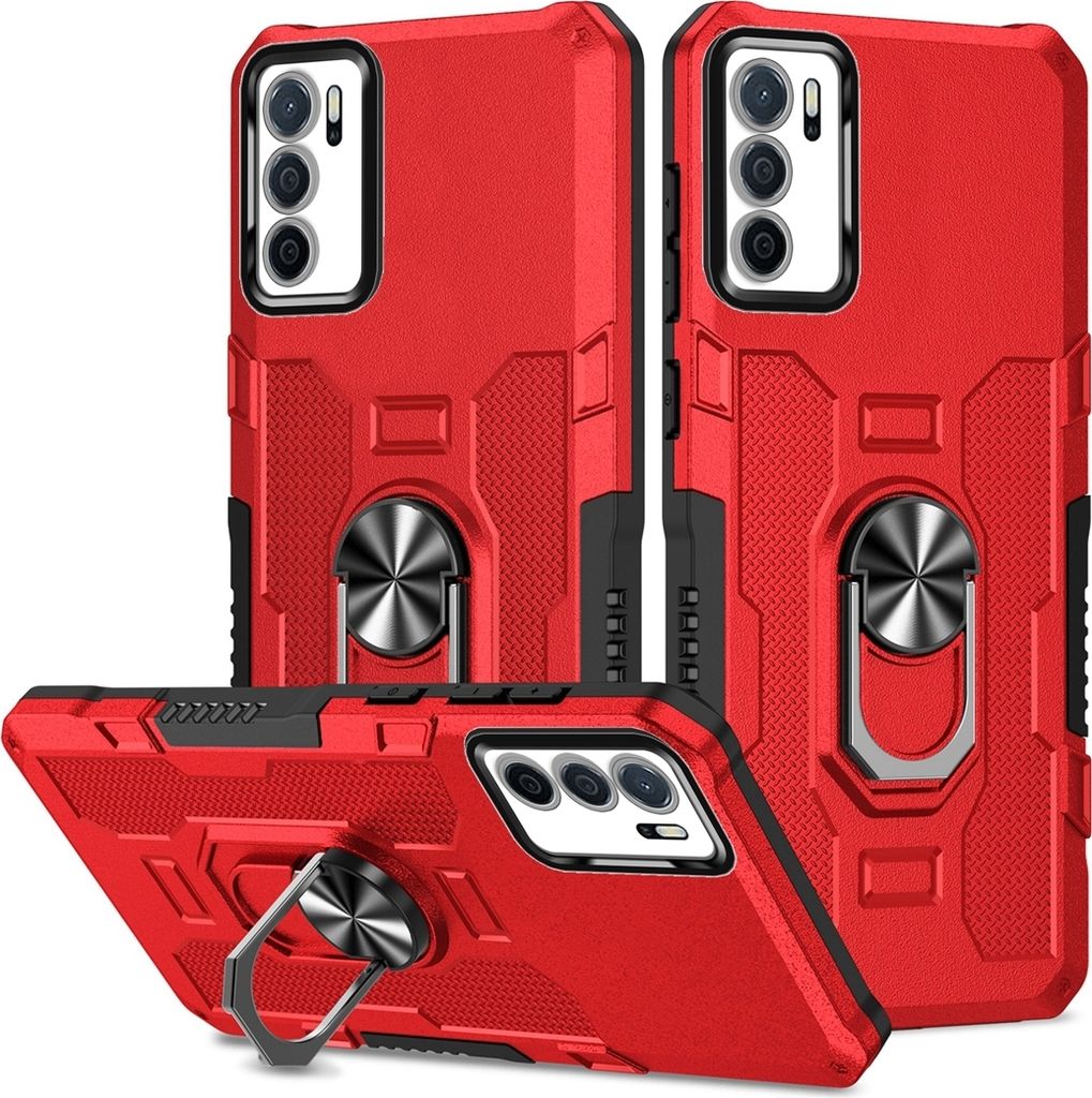 OPPO A16 / A16S Hülle, Dual Layer Robuste Rüstung Ringhalter Ständer Schutzhülle für OPPO A16 / A16S Rot