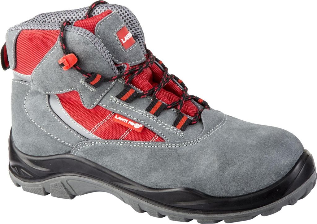 Wildleder/Oxford-Stiefel Grau-Rot, S1P Src, "45", Ce, Lahti