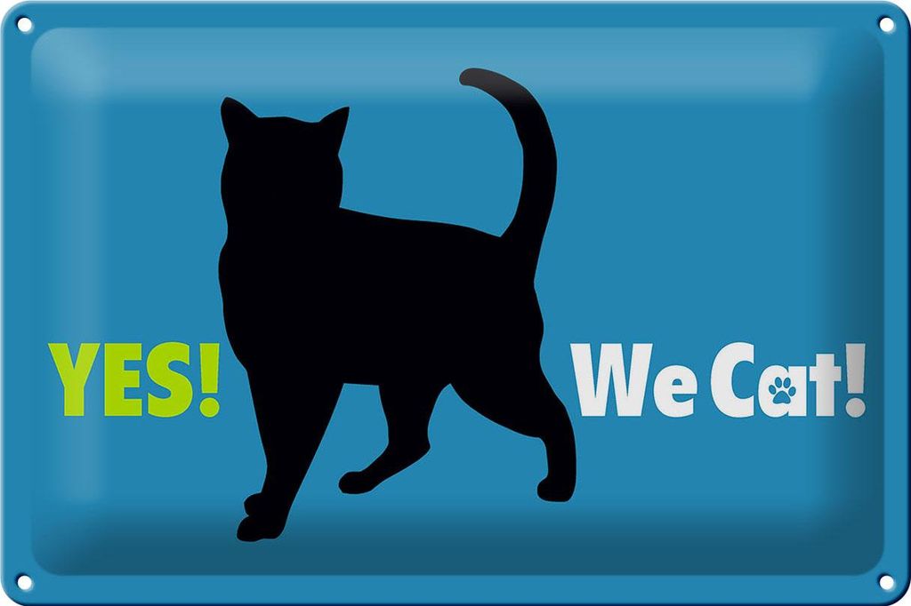 Blechschild Spruch 30x20cm Yes We cat Katze blau