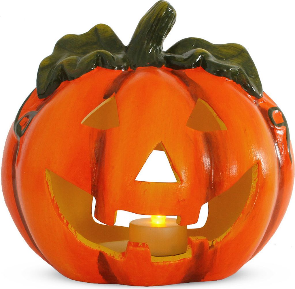 Kürbis-Laterne als LED Halloween-Deko Windlicht in 17x18 cm