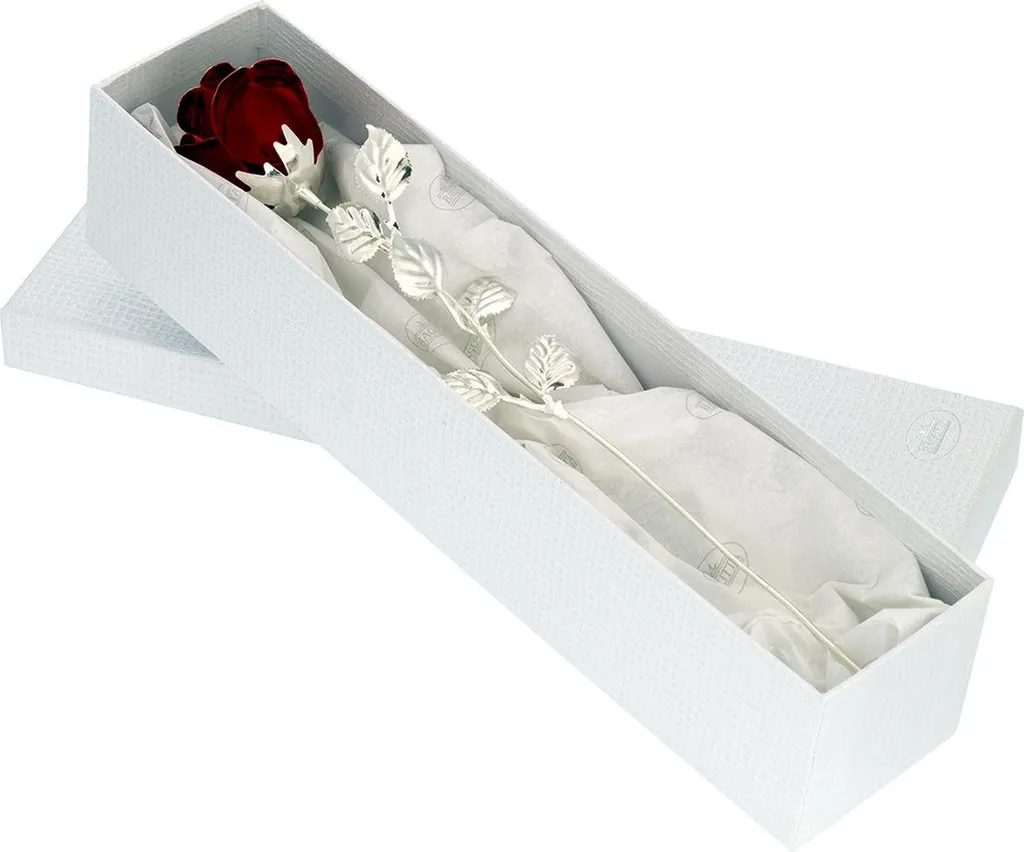 Fleur éternelle rouge argentée 33 cm - Rose gravée de luxe pour cadeau