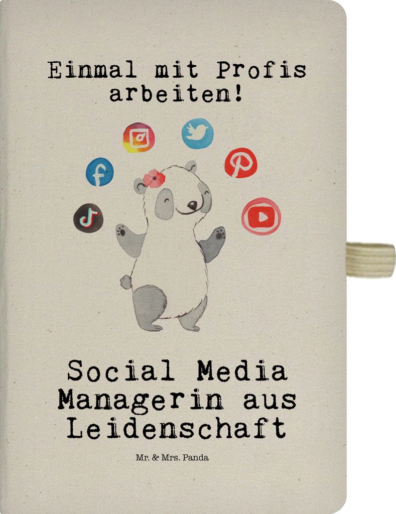 Mr. & Mrs. Panda Notizbuch A4 Hardcover Social Media Managerin Leidenschaft - Transparent - Geschenk, Kladde, Adressbuch, Tagebuch, Journal, Jubiläum