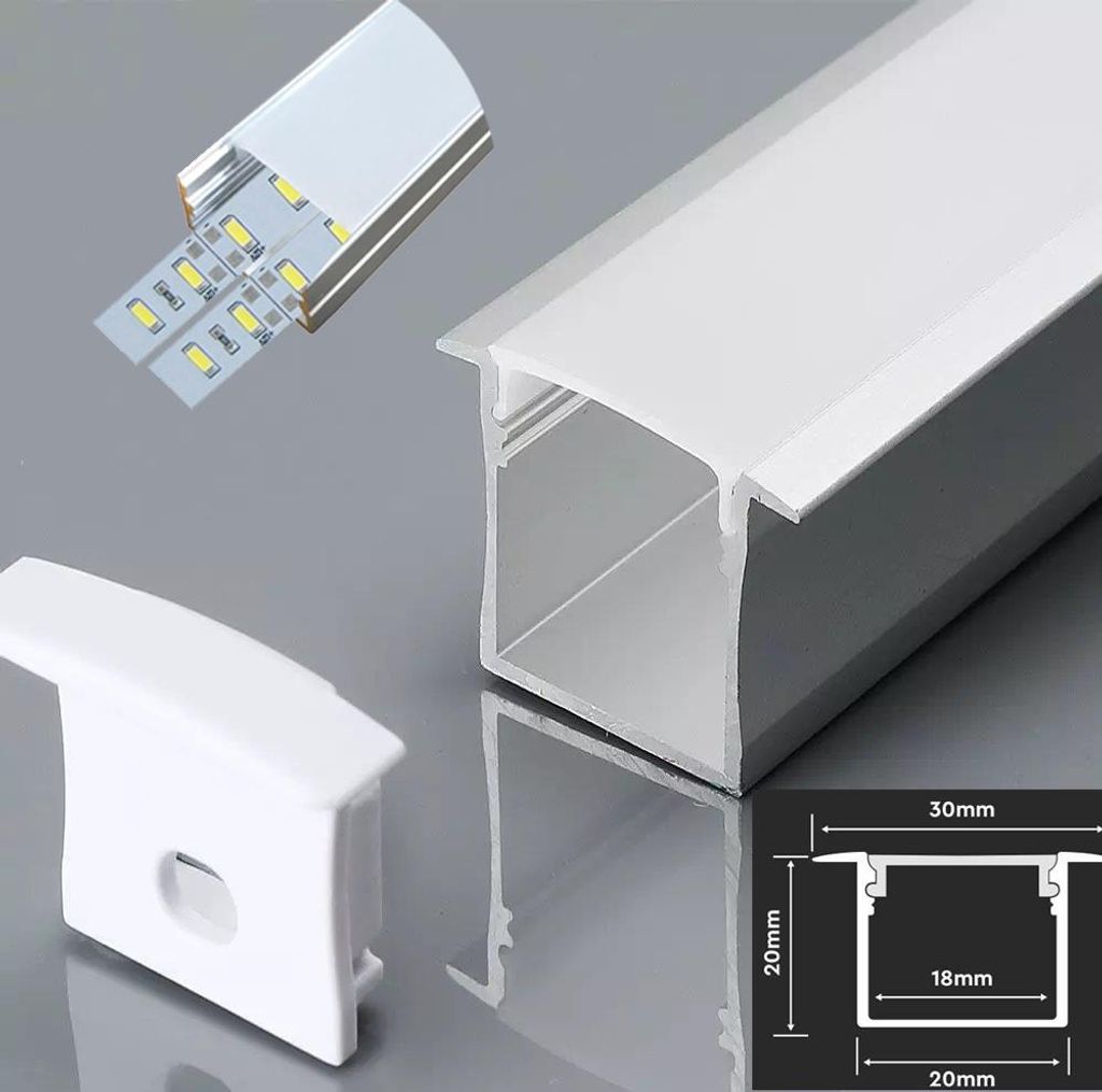 2 Meter Alu Profile Alu Schiene Profil Abdeckung Kanal System für LED-Streifen mit Milchglas Abdeckung Profil S