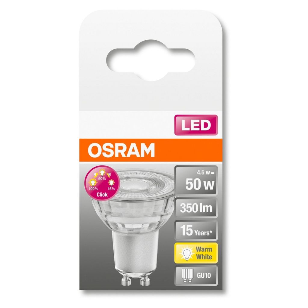 OSRAM LED SUPERSTAR 4,5-W-GU10-LED-Lampe dimmbar warmweiß mit Glas-Reflektor 