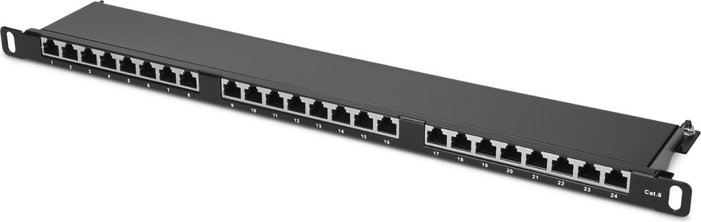 kwmobile 24 Port 0,5HE Patchpanel Cat6 Verteiler - 19" Patchfeld geschirmt Cat 6 Kabel mit Erdungskabel - mit Montagezubehör für Schrankeinbau